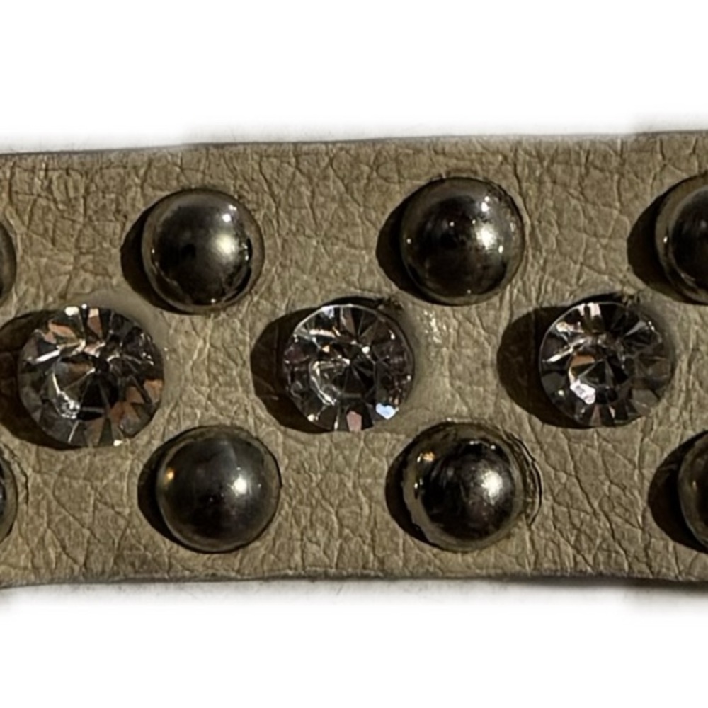 Silver and Rhinestone Studded cream Leather Bracelet